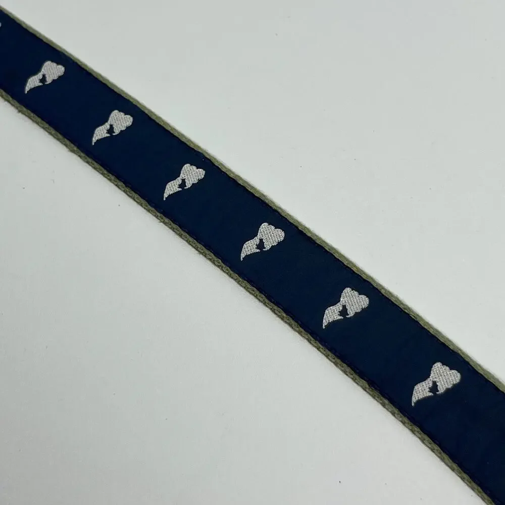 BLOCK ISLAND Belt Mens 34 Ribbon Webbing Leather Map Rhode Island Blue